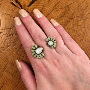 Stella & Dot Zinnia split ring in green and iridescent